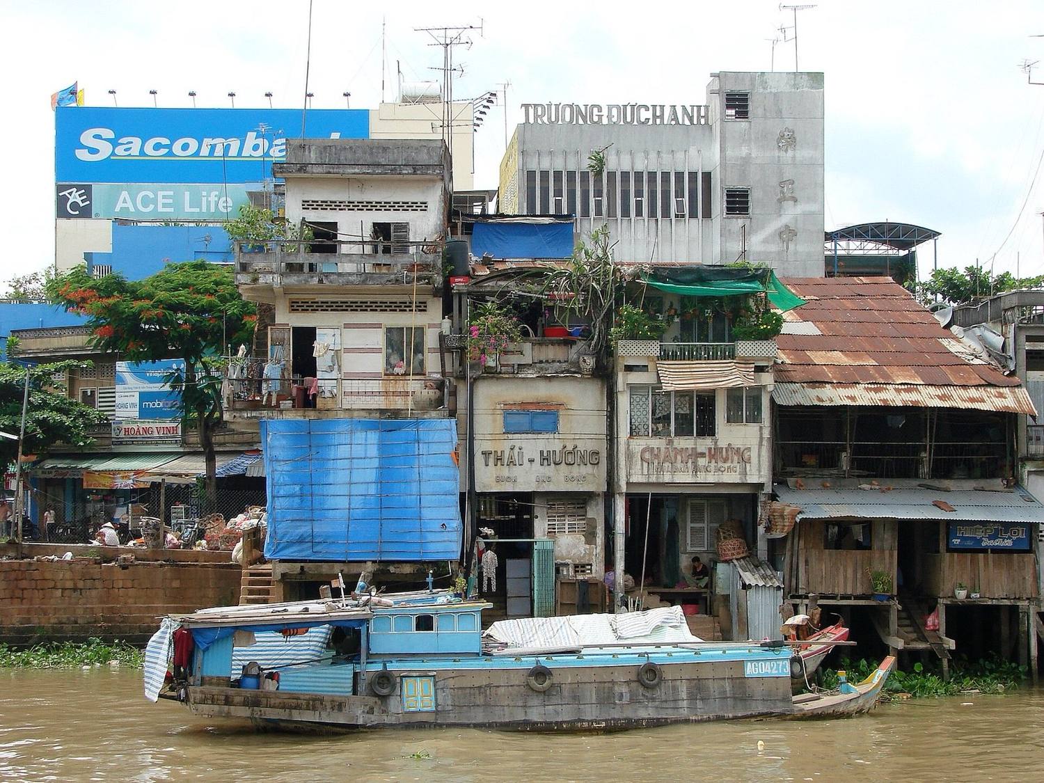 A wooden pier on the Mekong River