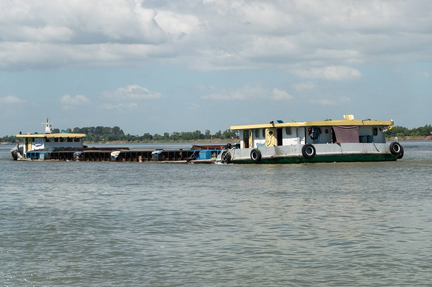 The Mekong River flowing through Cambodia in the late afternoon