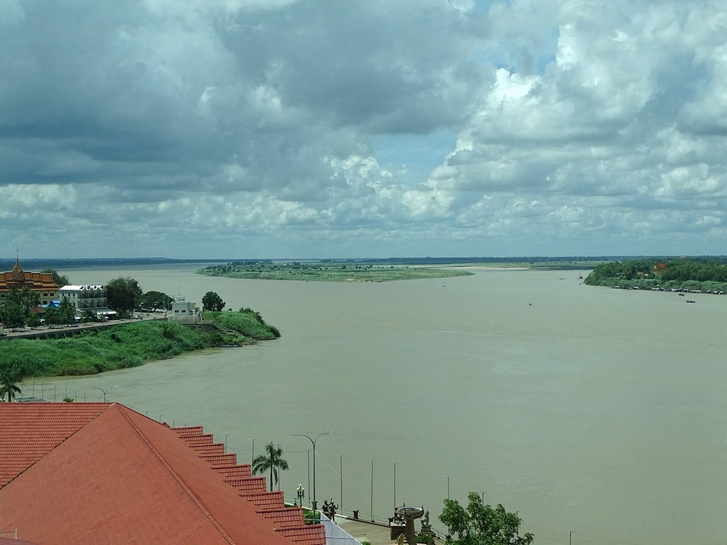 The Mekong riverfront in Cambodia at dusk